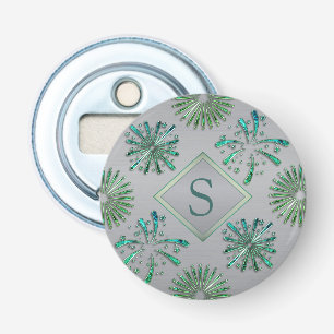 Décapsuleur Monogramme à motif bleu vert orné élégant