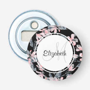 Décapsuleur Monogramme à motif floral rose et gris aquarelle