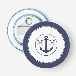 Décapsuleur Monogramme Ancre Crabe Blanc Bleu Marine Nautical