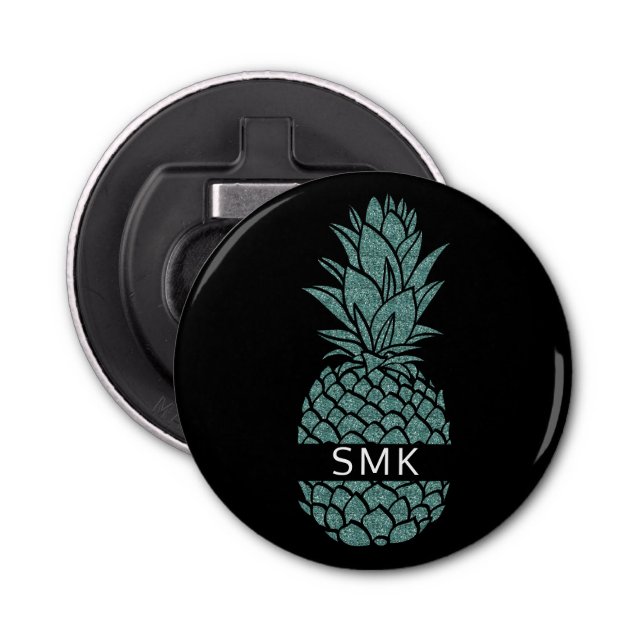 Décapsuleur Monogramme d'ananas Turquoise et noir (Devant)