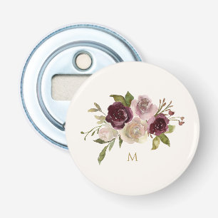 Décapsuleur Monogramme d'aquarelle florale rose-bourgogne mode