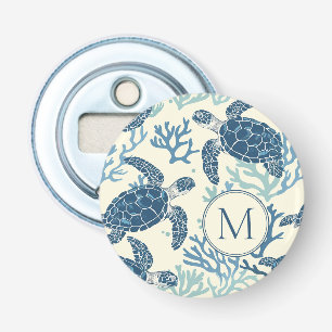 Décapsuleur Monogramme de tortues marines bleues et crémeuses