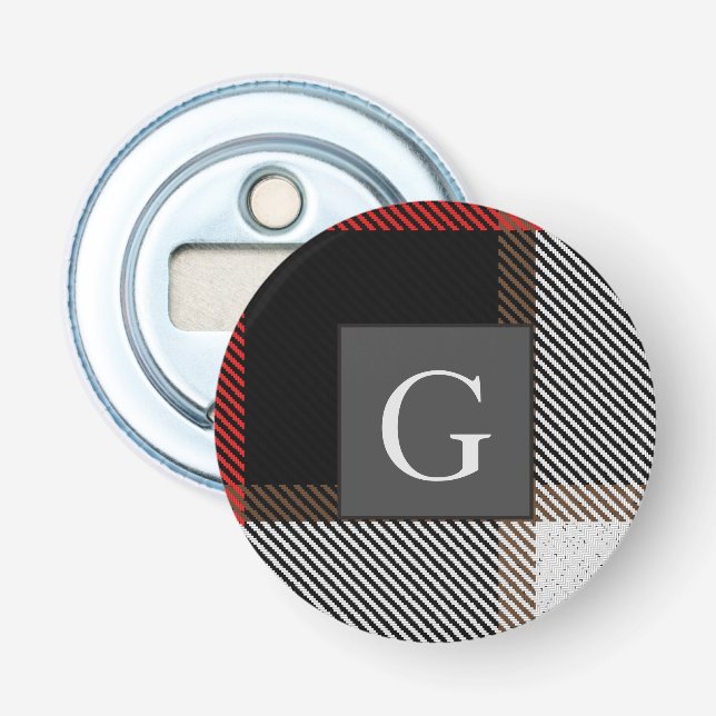 Décapsuleur Monogramme Groomsmans Best Man Red Grey Tartan Bla (Devant)