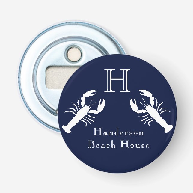 Décapsuleur Monogramme Marine Bleu Bleu Homard Nautique (Devant)