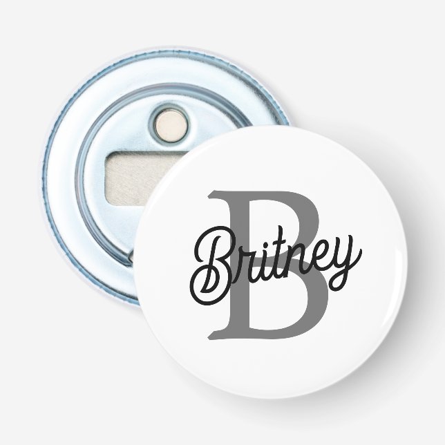 Décapsuleur Monogramme moderne élégant Nom noir Gris noir Scri (Devant)