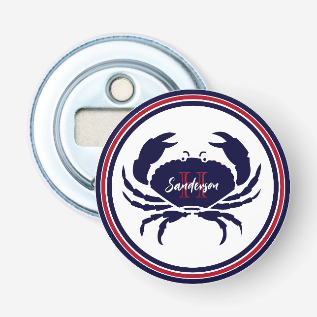 Décapsuleur monogramme nautique crabe blanc marine (Devant)