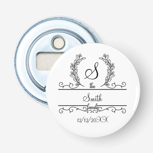 Décapsuleur Monogramme Personnalisé Nom de famille Feuilles de (Devant)