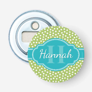 Décapsuleur Monogramme Turquoise de Motif blanc vert