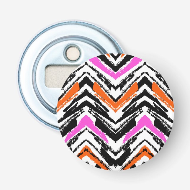 Décapsuleur Motif Chevron De Main Noire, Orange Et Rose (Devant)