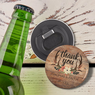 Décapsuleur Motif de grain de bois rustique Merci de mariage p