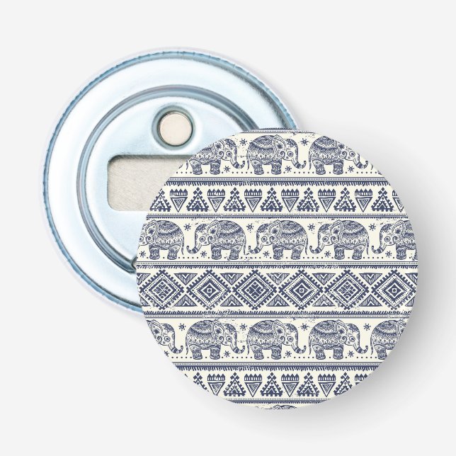 Décapsuleur Motif d'éléphant ethnique bleu (Devant)
