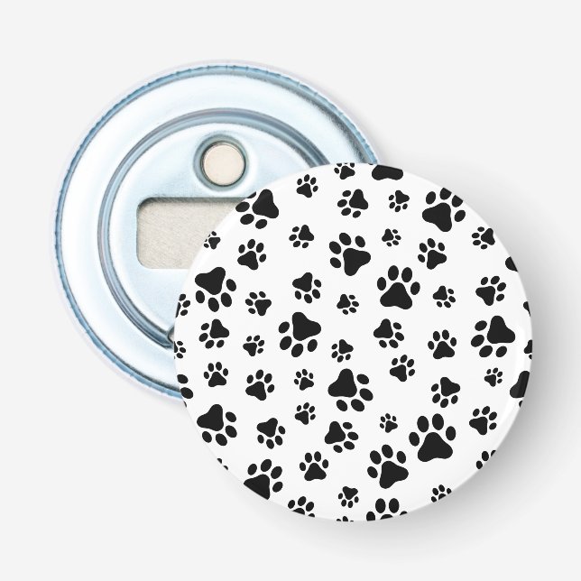 Décapsuleur Motif des pattes, pattes de chien, noir et blanc (Devant)