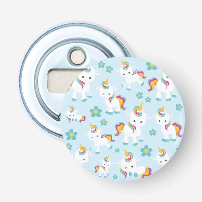 Décapsuleur Motif D'Unicornes, De Mignons Unicornes, Fleurs (Devant)