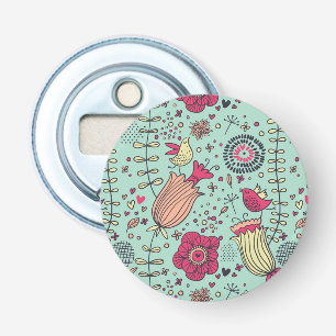 Décapsuleur Motif floral de bande dessinée avec des oiseaux