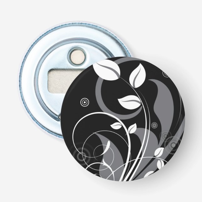 Décapsuleur Motif floral gris sur le noir (Devant)