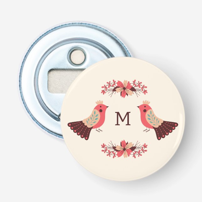 Décapsuleur Motif folklorique scandinave avec oiseaux et fleur (Devant)