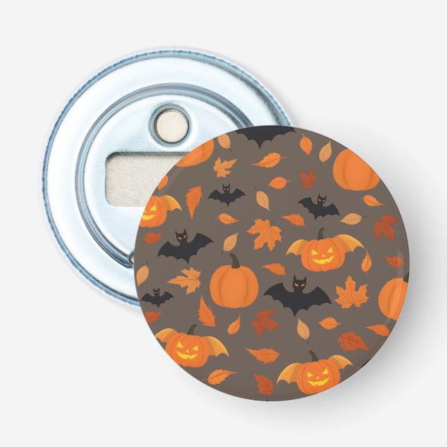 Décapsuleur Motif Helloween | citrouille, chauve-souris, feuil (Devant)