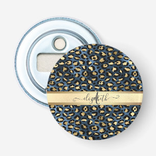 Décapsuleur Motif léopard bleu or monogramme