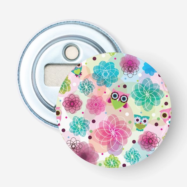 Décapsuleur Motif mignon d'arrière - plan de hibou de fleur (Devant)