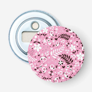 Décapsuleur motif mignon de rose d'oiseaux et de fleurs