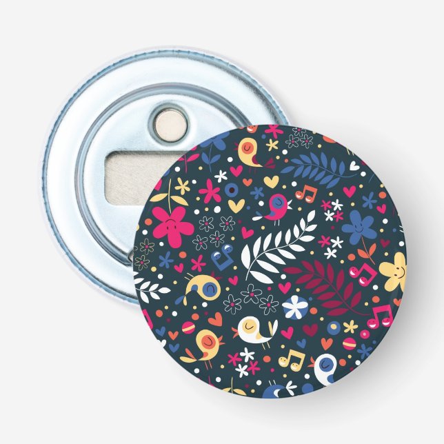 Décapsuleur motif mignon d'oiseaux et de fleurs (Devant)
