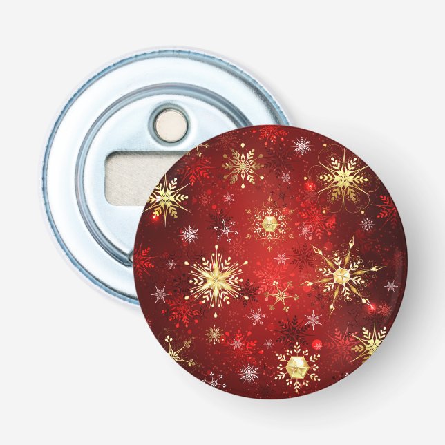 Décapsuleur Noël Golden Snowflakes sur Arrière - plan rouge (Devant)