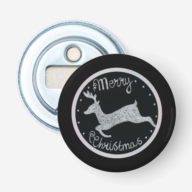 Décapsuleur Noël noir main peinte neige (Devant)