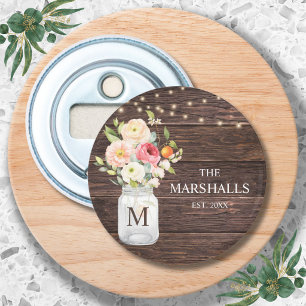 Décapsuleur Nom de famille Monogramme Fleur Jar Mason Rustique