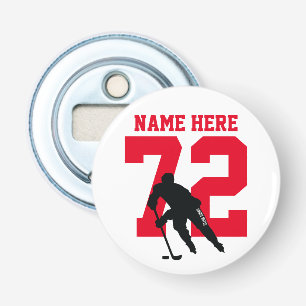 Décapsuleur Nom du joueur de hockey personnalisé Numéro rouge