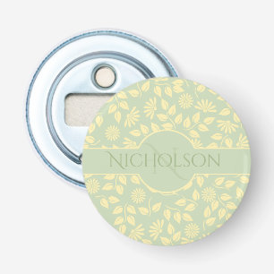 Décapsuleur Nom du monogramme Leaf Daisy Motif Pastel Green