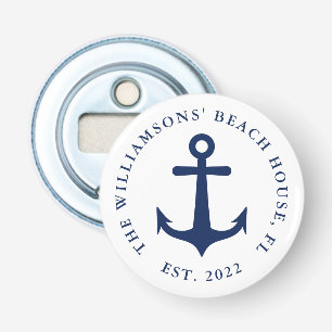 Décapsuleur Nom personnalisé Blanc Marine Bleu Ancre nautique