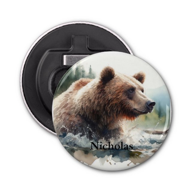 Décapsuleur Nom personnalisé Grizzly Ours Faune Nature Art (Devant)