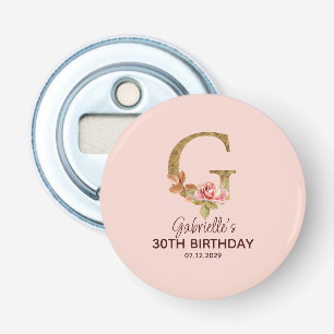 Décapsuleur Nom personnalisé Lettre G Roses rose blush or