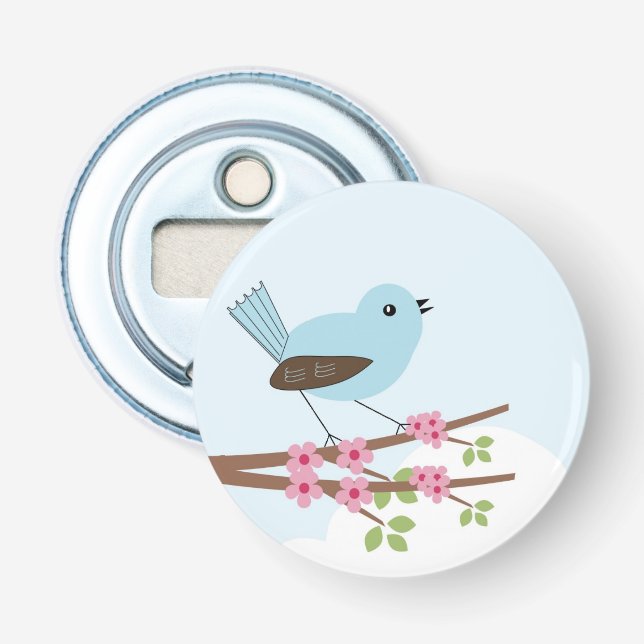 Décapsuleur Oiseau bleu dans l'arbre en fleurs (Devant)