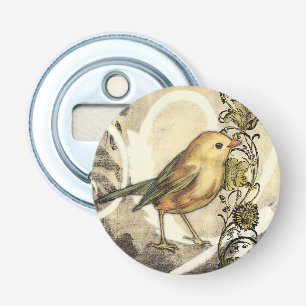 Décapsuleur Oiseau jaune et vert sur l'arrière - plan vintage