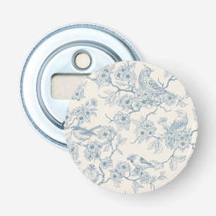 Décapsuleur Oiseaux et fleurs de cerisier en bleu et blanc cas