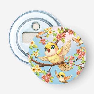 Décapsuleur Oiseaux mignons et heureux parmi les fleurs du pri
