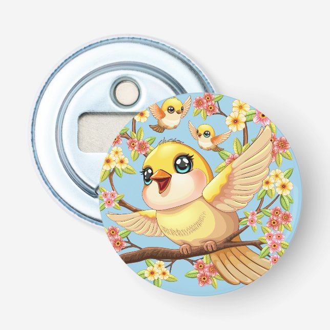 Décapsuleur Oiseaux mignons et heureux parmi les fleurs du pri (Devant)