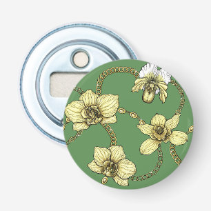 Décapsuleur Orchidées et chaînes, jaune et vert kelly