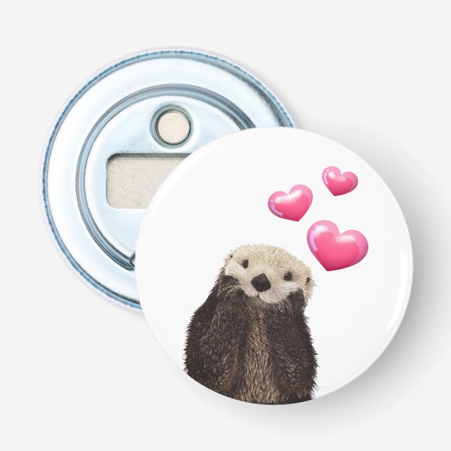 Décapsuleur Otter mignonne avec Coeurs d'Amour Rose (Devant)