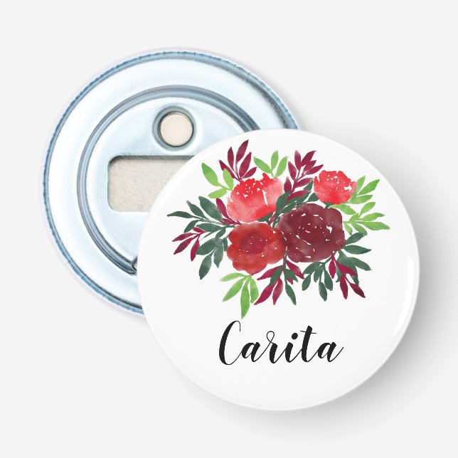 Décapsuleur Ouverture de bouteille Rose aquarelle personnalisé (Devant)