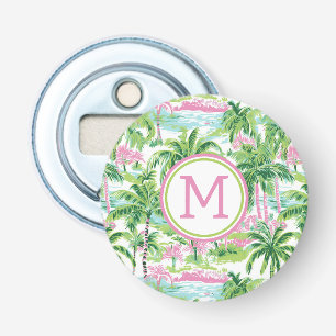 Décapsuleur Palmiers tropicaux rose et vert de Preppy Monogram