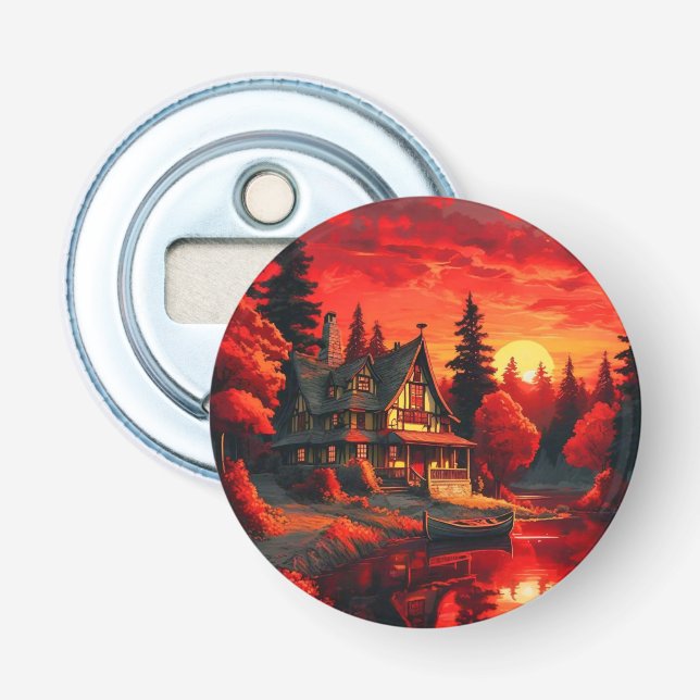 Décapsuleur Peinture coucher de soleil avec chalet et lac-6663 (Devant)