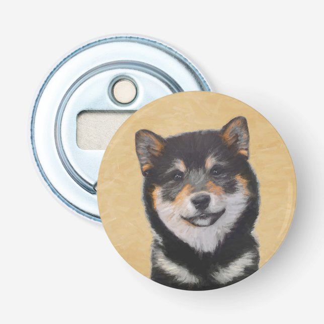Décapsuleur Peinture Shiba Inu (Noir et Tan) - Art Chien (Devant)