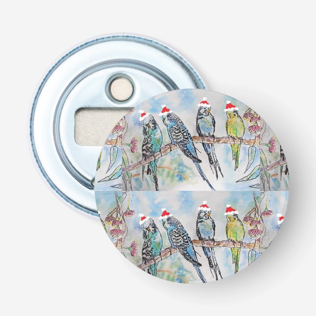 Décapsuleur Père Noël Budgie Noël aquarelle peinture oiseau (Devant)