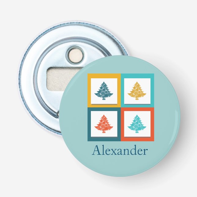 Décapsuleur Personnalisé 4 Arbres de Noël Retro Design (Devant)