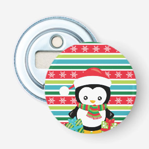 Décapsuleur Pingouin-cadeau sur arrière - plan à flocon rayé