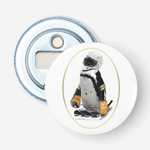 Décapsuleur Pingouin portant un engin de hockey