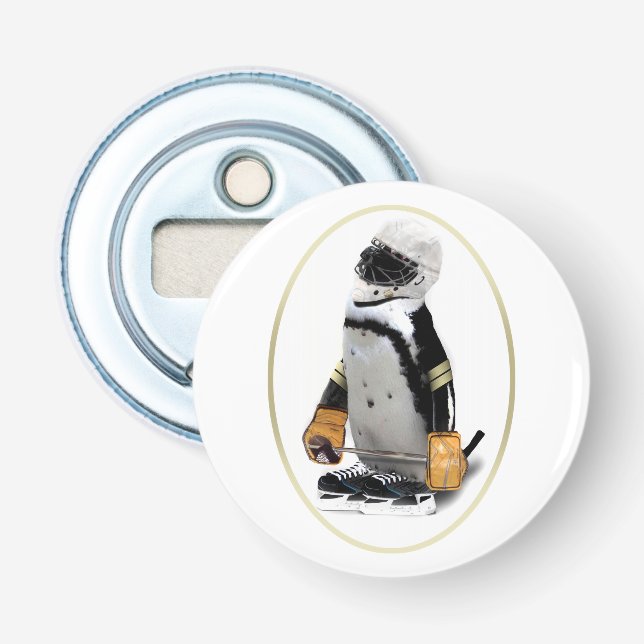 Décapsuleur Pingouin portant un engin de hockey (Devant)