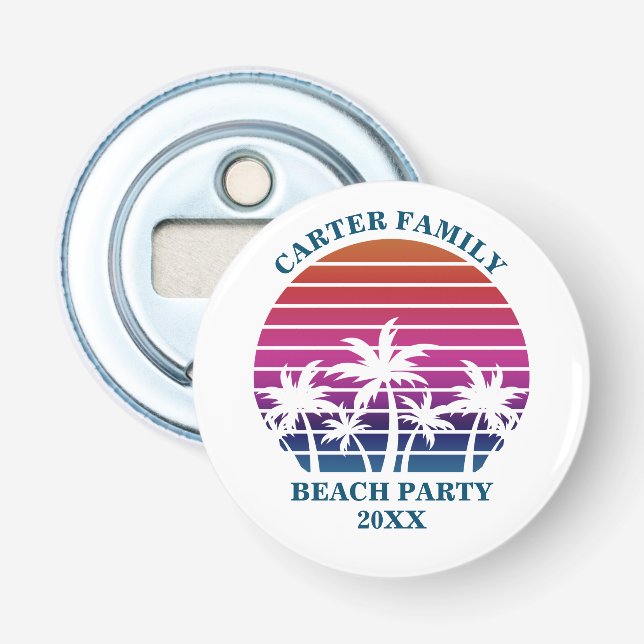 Décapsuleur Plage Personnalisée Palmier Coucher de soleil rose (Devant)